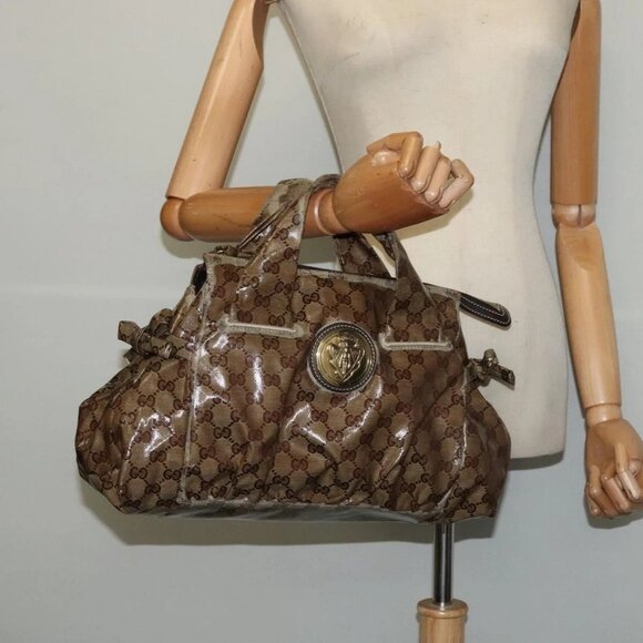 GUCCI GG Crystal Hand Bag Coated Canvas Brown Gold 197020 Auth 119369 - Picture 3 of 16